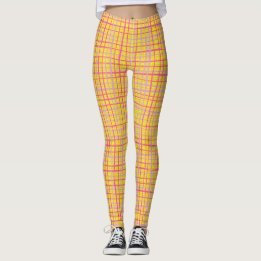 Fijne lijnen Geruit patroon C09.pink op BYellow Leggings