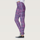 Fijne lijnen Geruite patroon C09.pink op DBlue BG Leggings (Links)