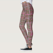 Fijne lijnen Geruite patroon C09.pink op DGreen BG Leggings (Links)