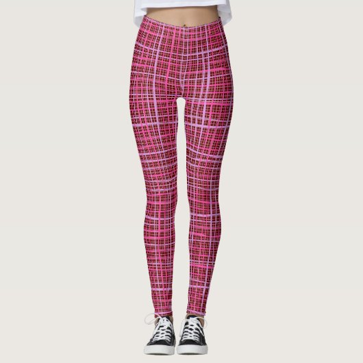 Fijne lijnen Geruite patroon C09.pink op DRed BG Leggings (Voorkant)