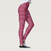 Fijne lijnen Geruite patroon C09.pink op DRed BG Leggings (Rechts)