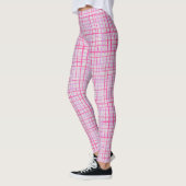 Fijne lijnen Geruite patroon C09.pink op offwhite Leggings (Links)
