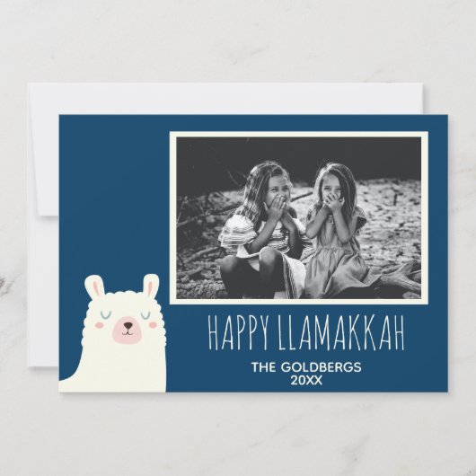 Fijne Llamakkah Blauwe Hanukkah Llama Lieve Foto Feestdagenkaart (Voorkant)