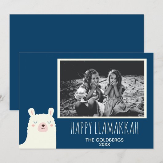 Fijne Llamakkah Blauwe Hanukkah Llama Lieve Foto Feestdagenkaart (Voorkant / Achterkant)