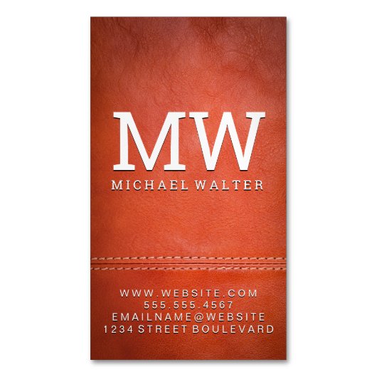 Fijne Luxe Leer | Dubbel Gestikt Magnetisch Visitekaartje (Voorkant Verticaal)