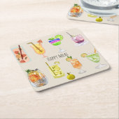 Fijne maaltijd Cute cocktail Waterverf roze Kartonnen Onderzetters (Schuin)