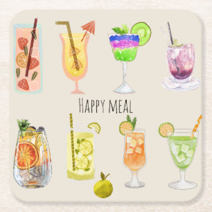 Fijne maaltijd Cute cocktail Waterverf roze Kartonnen Onderzetters