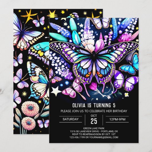 Fijne Magische Digitale Vlinder Verjaardag Kaart (Voorkant / Achterkant)