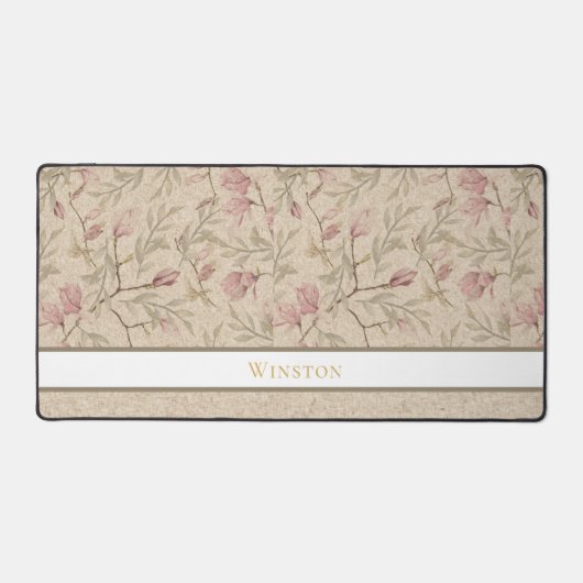 Fijne Magnolia Floral Tan EDITABLE TEKST Bureaumat (Voorkant)