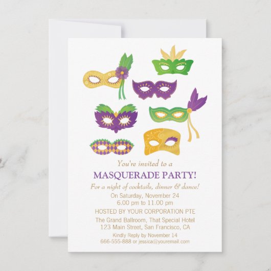 Fijne Mardi Gras Masquerade Feest Uitnodigingen (Voorkant)