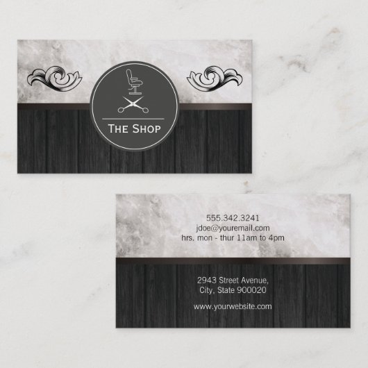 Fijne marmeren houten afwerking | Kapper Visitekaartje (Voorkant / Achterkant)