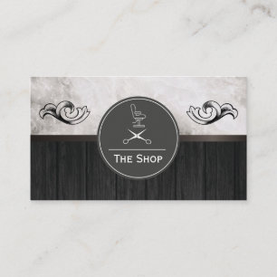 Fijne marmeren houten afwerking   Kapper Visitekaartje