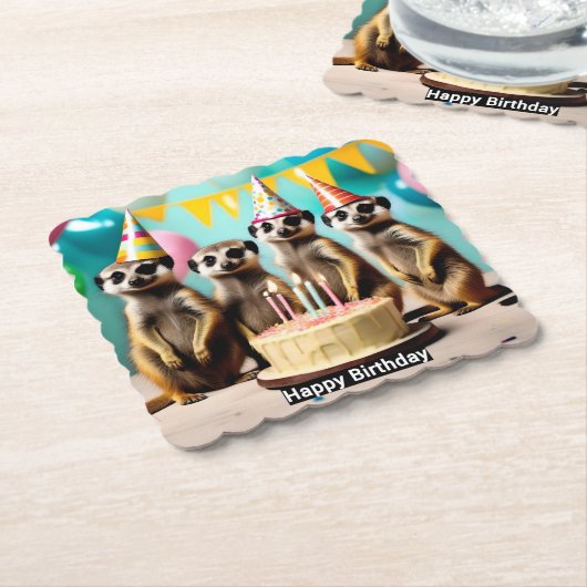 Fijne Meerkat verjaardag, Kartonnen Onderzetters (Gebogen)