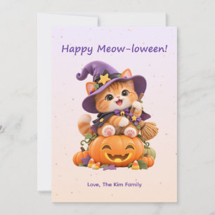 Fijne Meow-loween Grappige Heks Kitten Halloween K Feestdagenkaart