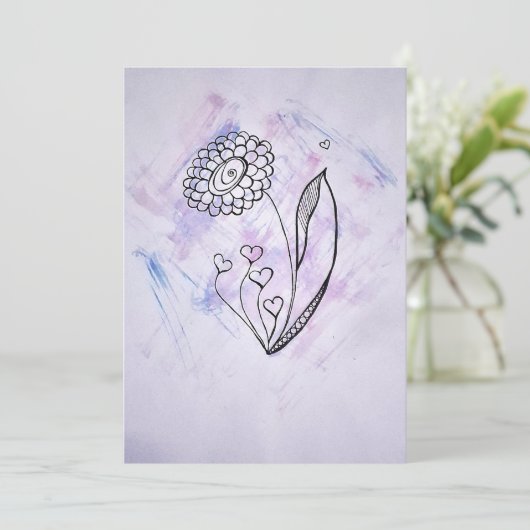 Fijne met de hand getekende bloem met harten feestdagenkaart (Staand voorkant)