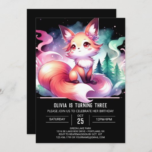 Fijne moderne Fox verjaardag Kaart (Voorkant / Achterkant)