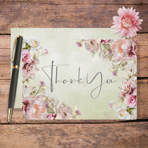 Fijne Moderne Roze Blush Roos & Lily Green Bedankkaart