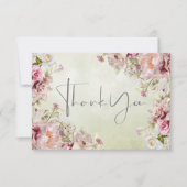 Fijne Moderne Roze Blush Roos & Lily Green Bedankkaart (Voorkant)