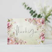 Fijne Moderne Roze Blush Roos & Lily Green Bedankkaart (Staand voorkant)