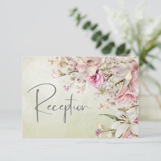 Fijne Moderne Roze Blush Roos & Lily Green Informatiekaartje (Staand voorkant)