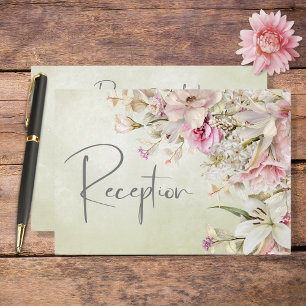 Fijne Moderne Roze Blush Roos & Lily Green Informatiekaartje