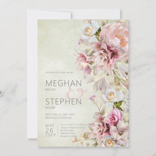 Fijne Moderne Roze Blush Roos & Lily Green Kaart (Voorkant)