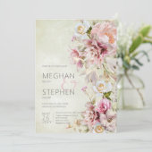 Fijne Moderne Roze Blush Roos & Lily Green Kaart (Staand voorkant)