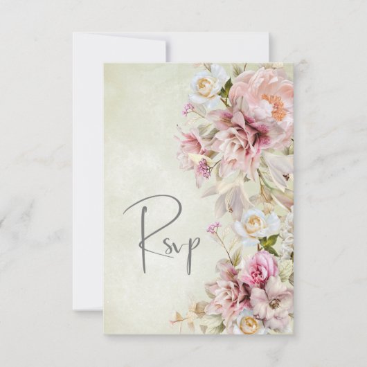 Fijne Moderne Roze Blush Roos & Lily Green RSVP Kaartje (Voorkant)