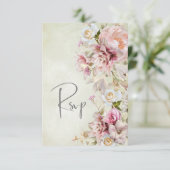 Fijne Moderne Roze Blush Roos & Lily Green RSVP Kaartje (Staand voorkant)
