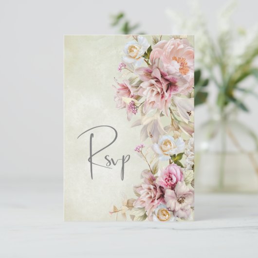 Fijne Moderne Roze Blush Roos & Lily Green RSVP Kaartje