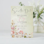 Fijne Moderne Roze Blush Roos & Lily Green Save The Date (Staand voorkant)