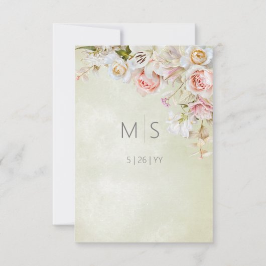 Fijne Moderne Roze Blush Roos & Lily Green Save The Date (Achterkant)