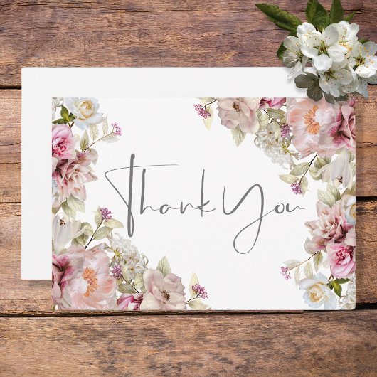 Fijne Moderne Roze Blush Roos & Lily Wedding Bedankkaart