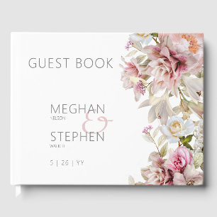 Fijne Moderne Roze Blush Roos & Lily Wedding Gastenboek