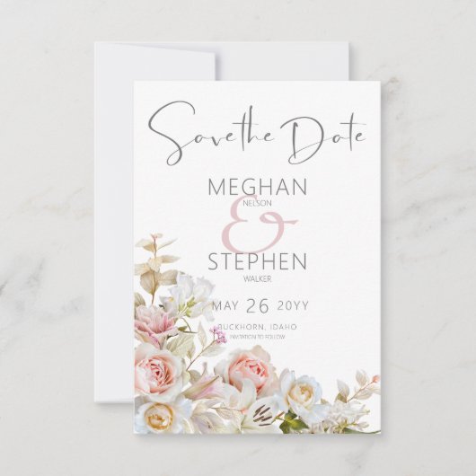 Fijne Moderne Roze Blush Roos & Lily Wedding Save The Date (Voorkant)