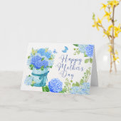 Fijne Moederdag Blauwe Hydrangea Bloemen Kaart (Gele Bloem)