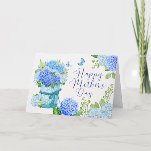 Fijne Moederdag Blauwe Hydrangea Bloemen Kaart (Voorkant)