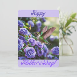 Fijne Moederdag Blauwige Paarse Rozen Kolibrie Feestdagenkaart