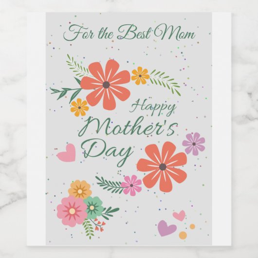 Fijne Moederdag bloemen Wijn Etiket (Enkel label)