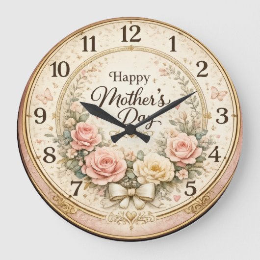 Fijne Moederdag Bloemendecoratie Wandklok (Voorkant)