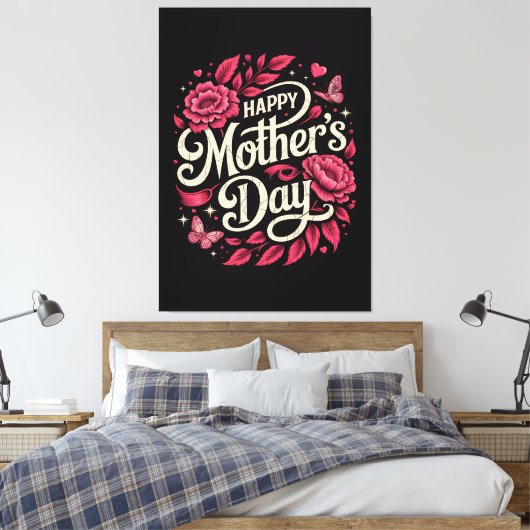 Fijne Moederdag Bloemige Moeder Canvas Afdruk (Insitu (Slaapkamer))