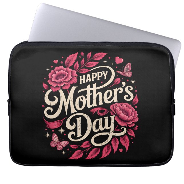 Fijne Moederdag Bloemige Moeder Laptop Sleeve (Voorkant)