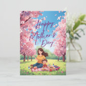 Fijne Moederdag Bloemkaart – Schattige Moeder & Ki Kaart (Staand voorkant)