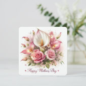 Fijne Moederdag Calla Lelieën en Rozen Feestdagenkaart (Staand voorkant)