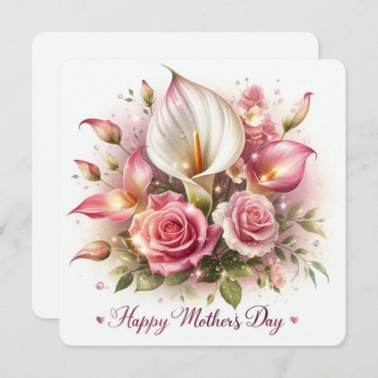 Fijne Moederdag Calla Lelieën en Rozen Feestdagenkaart (Voorkant / Achterkant)
