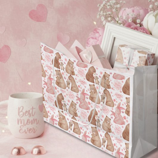 Fijne Moederdag Cute Beer & Konijn Groot Cadeauzakje
