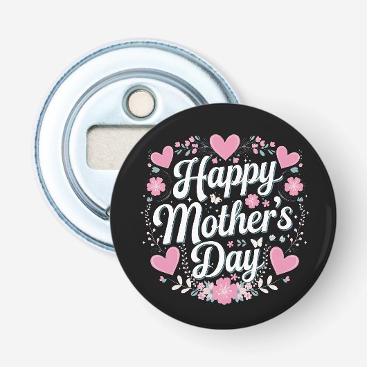 Fijne Moederdag Cute Bloemige Moeder Oma Button Flesopener (Voorkant)