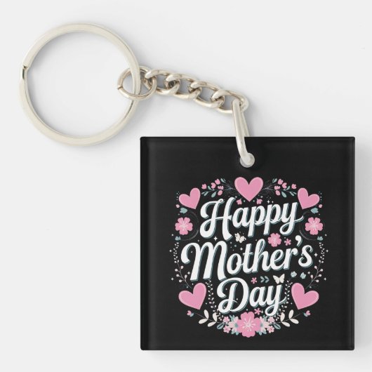 Fijne Moederdag Cute Bloemige Moeder Oma Sleutelhanger (Voorkant)