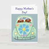 Fijne Moederdag! Dachshonden in Hippie-auto Kaart (Voorkant)