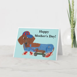 Fijne Moederdag Dachshund met trekspeeltje Feestdagen Kaart